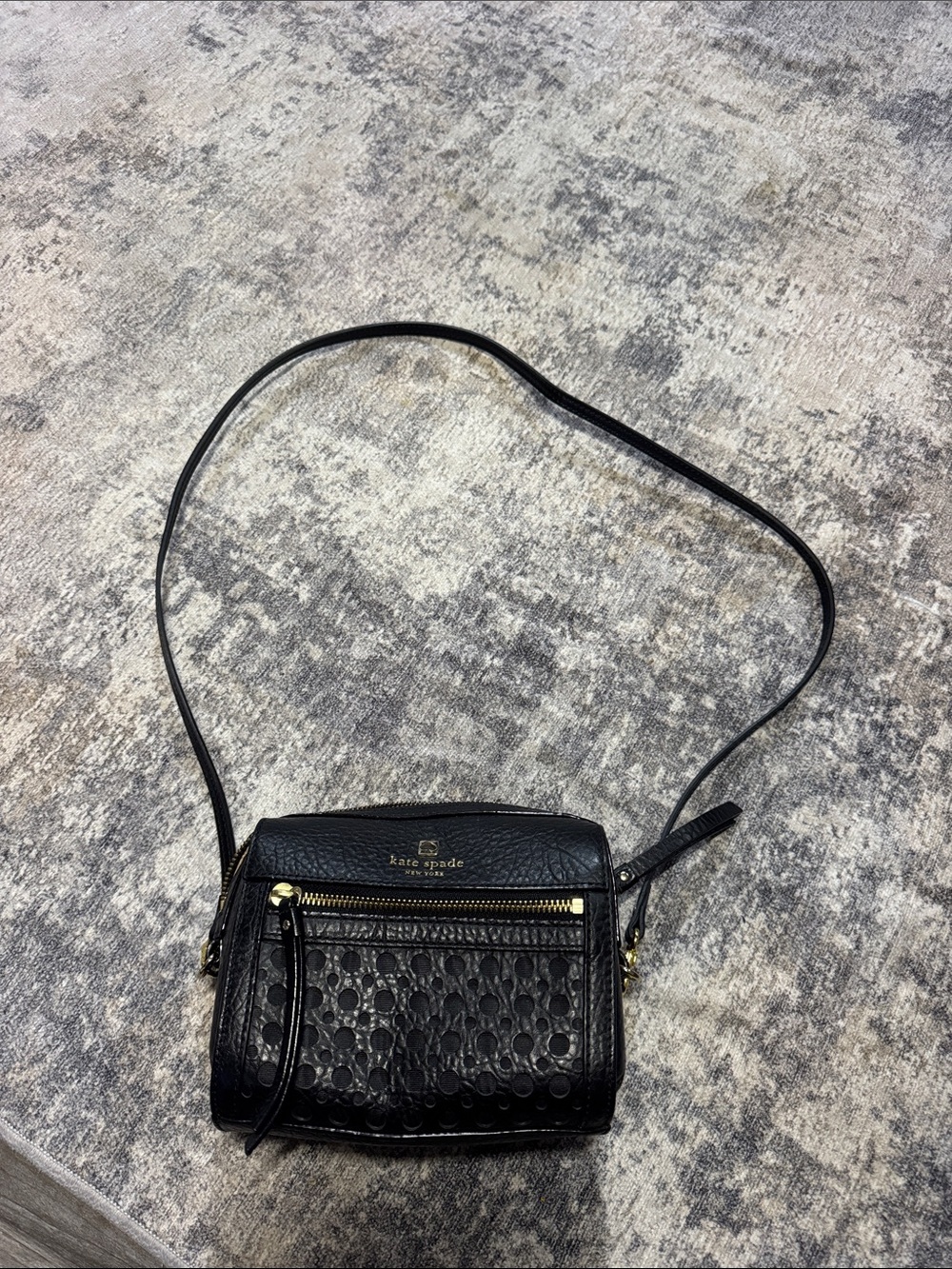 kate spade Black Pebbled Leather Crossbody with Gold Hardware